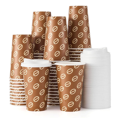 Tamone 100 PACK 16OZ Disposable Coffee Cups with Lids Leak Proof To Go Coffee Cups with Lids Brown Paper Cups for Cold/Hot Coffee Beverage Chocolate Cocoa for Home Office Party