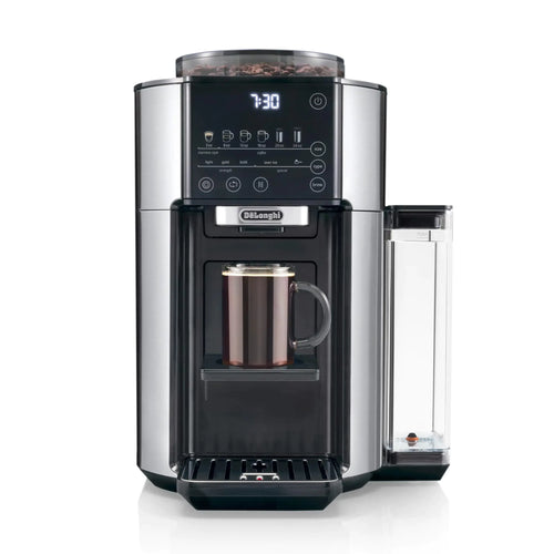 DeLonghi TrueBrew Drip Coffee Maker Built in Grinder Single Serve 8 oz to 24 oz Hot or Iced Coffee Stainless CAM51025MB